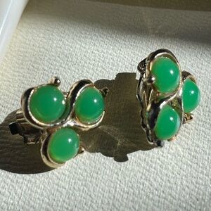 Vintage Green Earrings Clip ons Party Wedding Event NYE